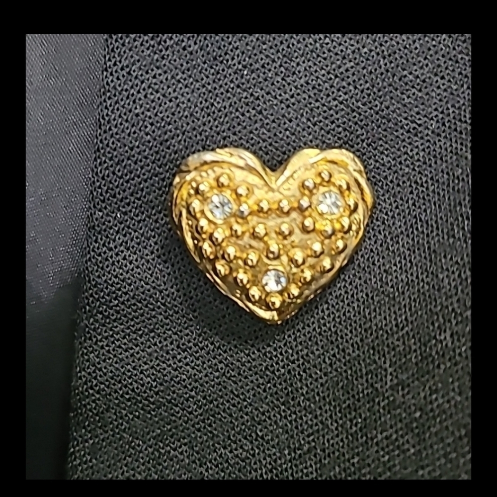 Kelly Graham New York Satin‎ Black Tuxedo Blazer Size 4 Gold Heart Bling Buttons - Picture 15 of 17